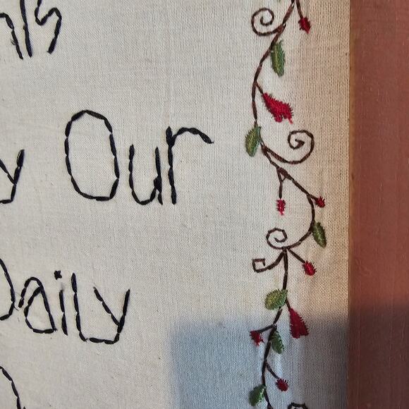 Vtg Needlepoint Prayer Picture Give Us This Day Our Daily Bread Rustic Religious - Picture 6 of 10